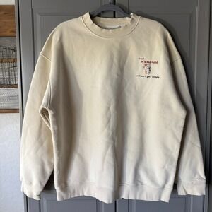 Boo&Bim Store Handmade Calico Cat 'Im Not In A Bad Mood' Crew Sweatshirt,Cream,L